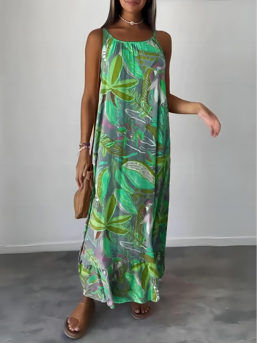 Women's Printed Long Dress Loose Strap Dress