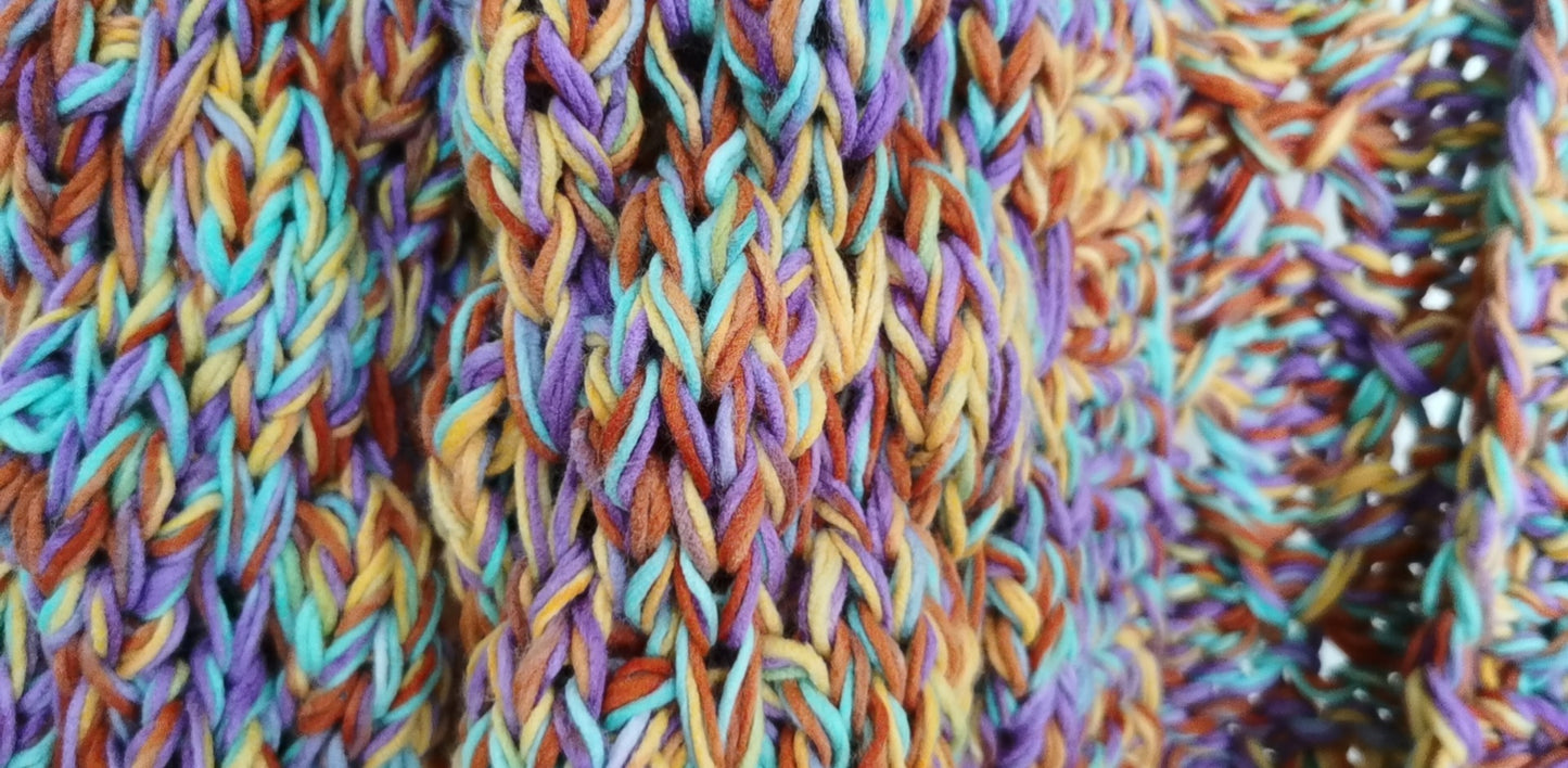 Rainbow Woven Lantern Sleeve Knitted Cardigan