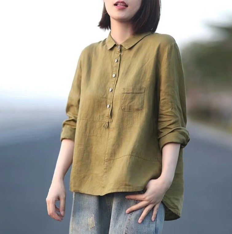 Women's Artistic Simple Solid Color Lapel Long Sleeve Shirt