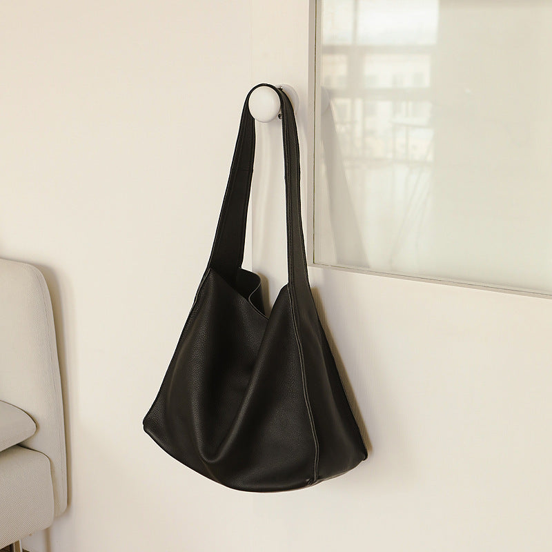 Genuine Leather Women's Bag Capacity Bucket Bag Retro Soft Leather