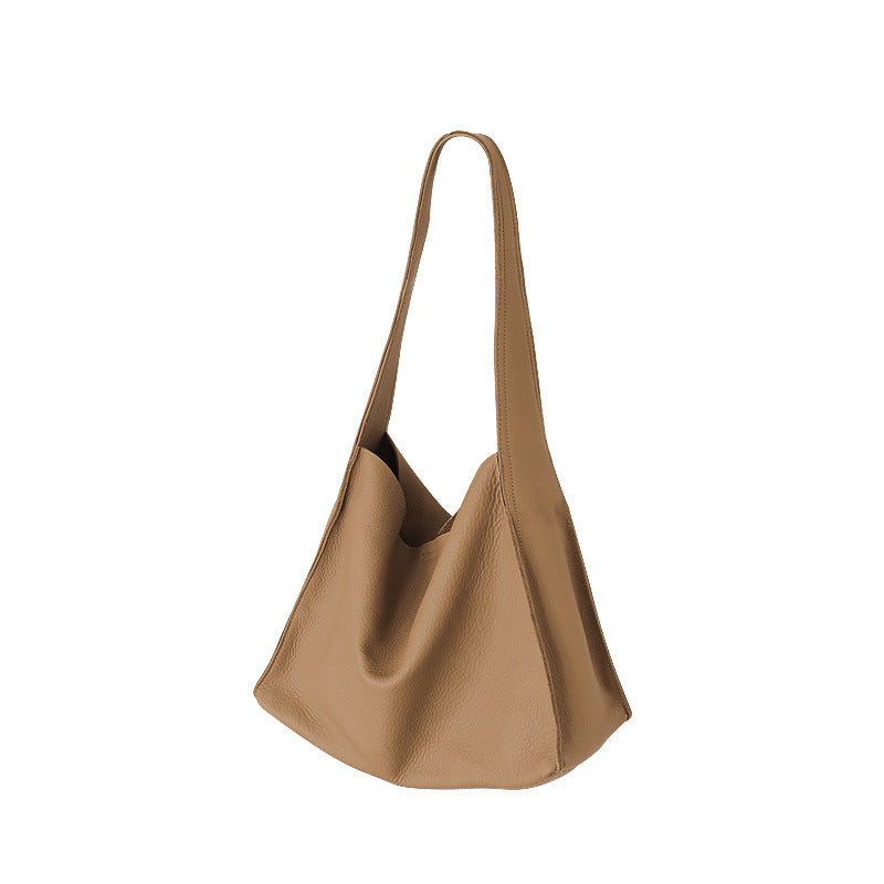 Genuine Leather Women's Bag Capacity Bucket Bag Retro Soft Leather