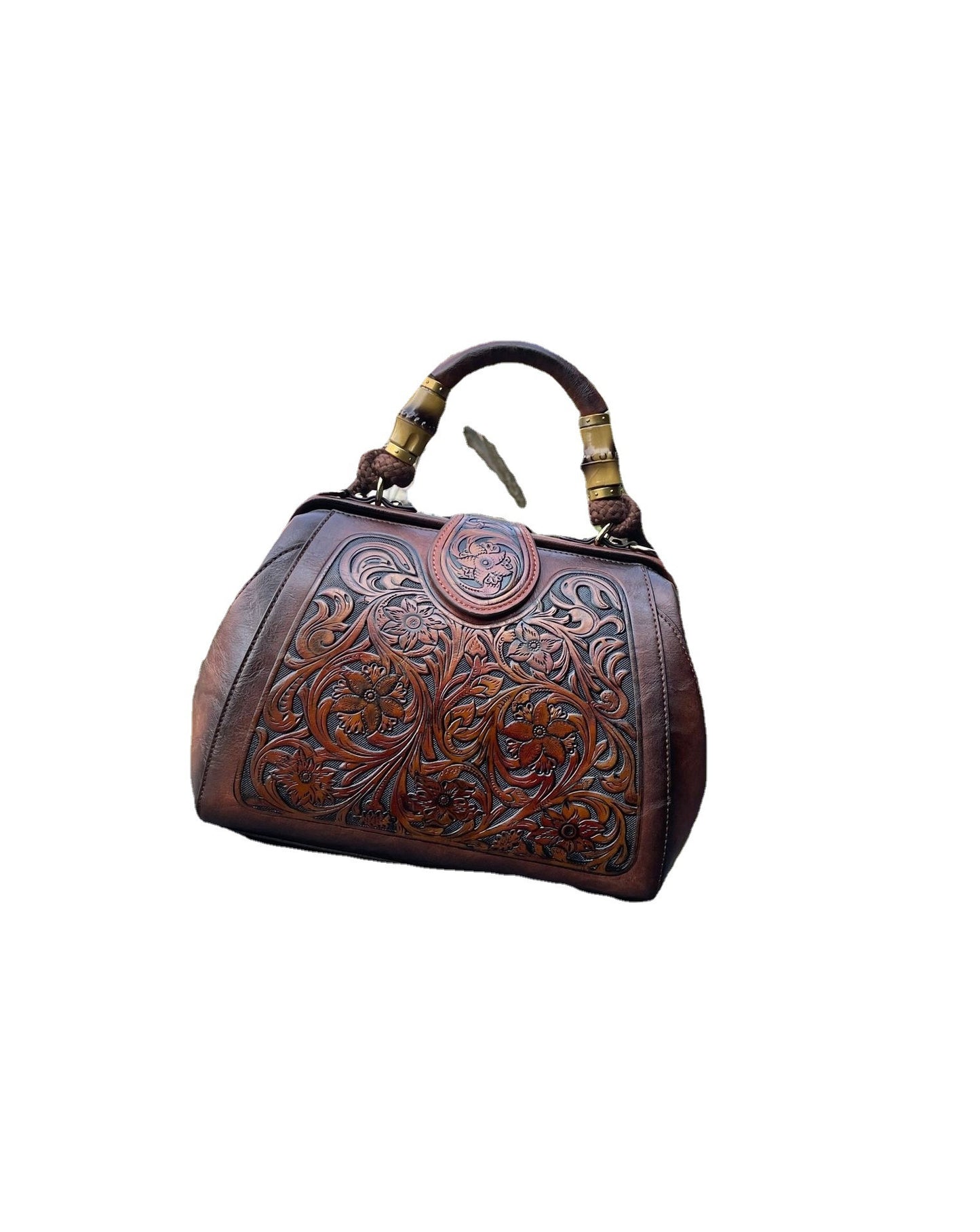 Women's Fashion Retro Clip Leather Carving Shoulder Messenger Bag