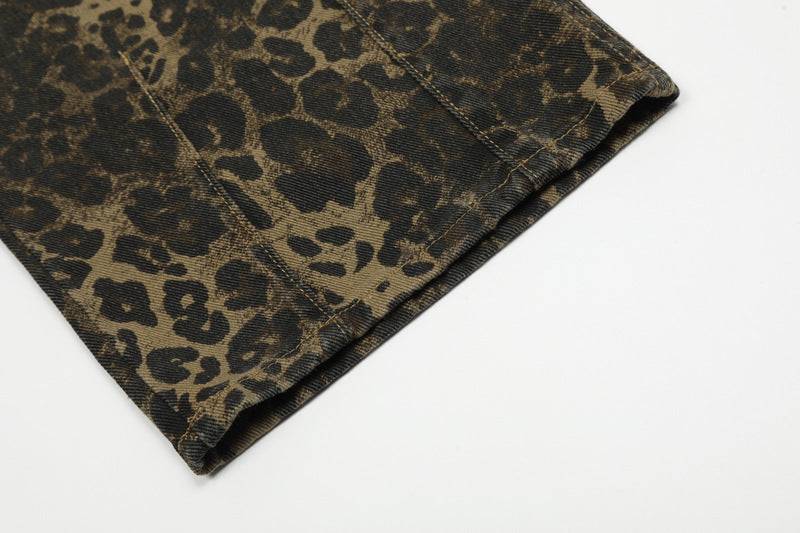 American Vintage Leopard Print Denim Brace Overol Hombres y mujeres