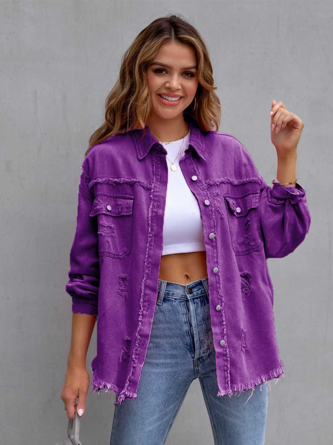 Jeansjacke im Used-Look mit überschnittener Schulterpartie