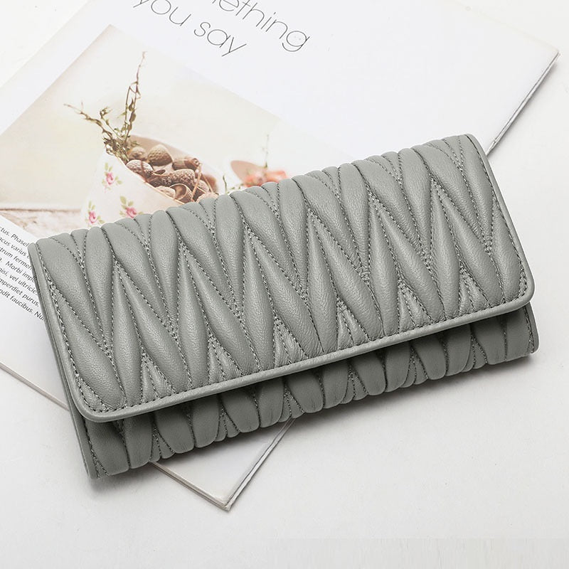 Women's Fashion Multi-card-slot Pleated Long Genuine Leather Wallet