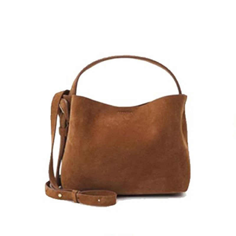 Special-interest Design Suede Belt Buckle Shoulder Strap Bucket Bag