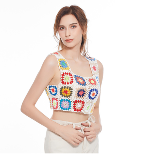 The New Pure Hand Crocheted Vest Hollowed Out Small Suspenders Outside The Floral Patchwork Macthing