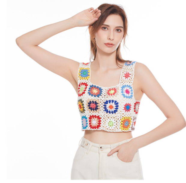 The New Pure Hand Crocheted Vest Hollowed Out Small Suspenders Outside The Floral Patchwork Macthing