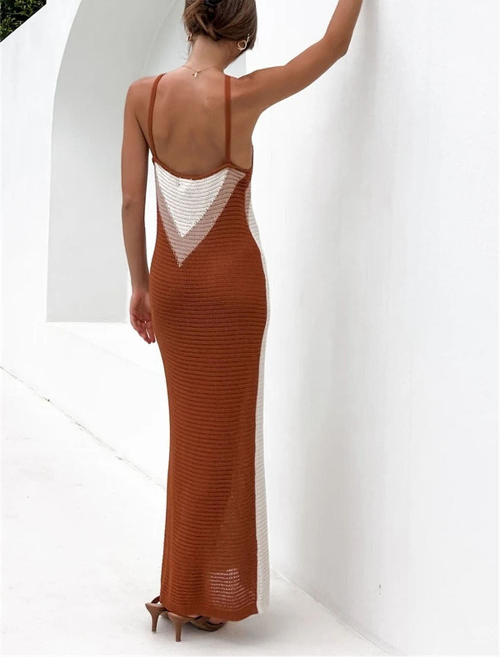 Crochet Summer New Long Knitted Dress Stitching Bikini Beach Dress Crochet