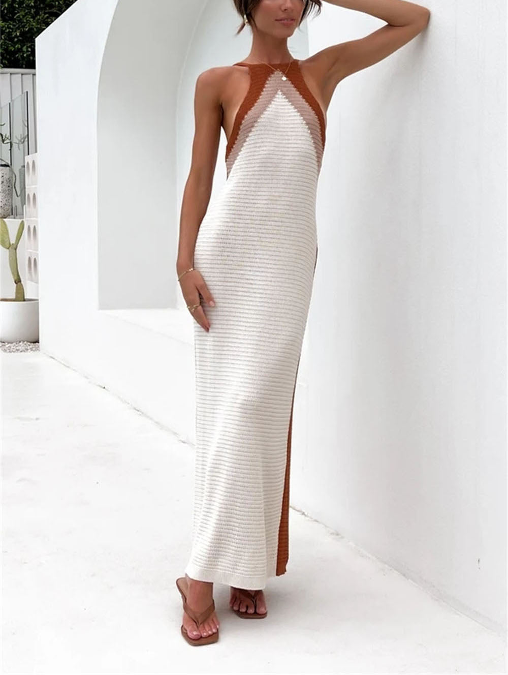 Crochet Summer New Long Knitted Dress Stitching Bikini Beach Dress Crochet