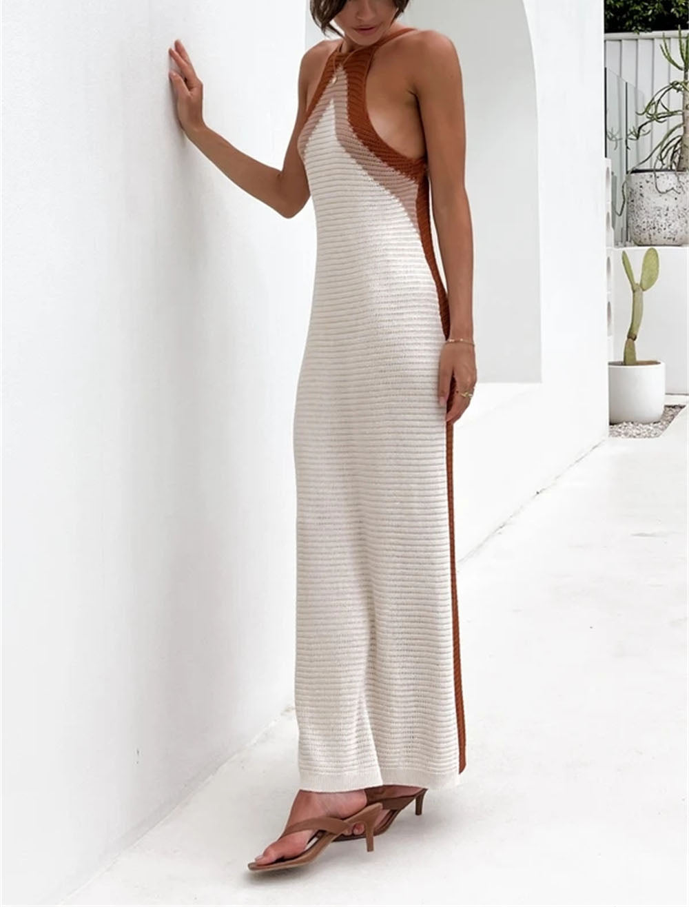 Crochet Summer New Long Knitted Dress Stitching Bikini Beach Dress Crochet