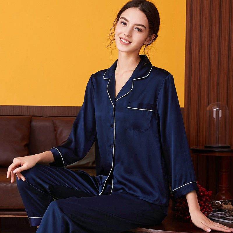 Women's Silk Pajamas Summer Long-sleeve Two-piece Set Mulberry Silk Couple Home Wear