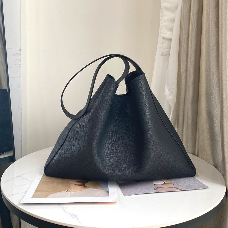 Women's Fashion Simple Large Capacity Genuine Leather Bucket Bag