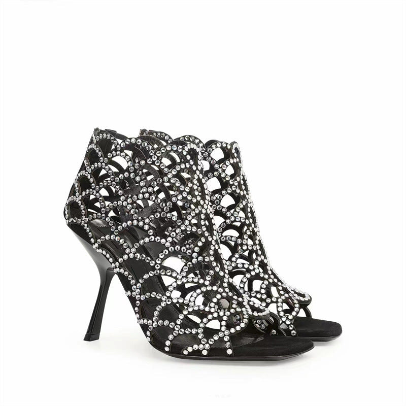 De mujer Peep Toe Rhinestone Hueco Tacones altos