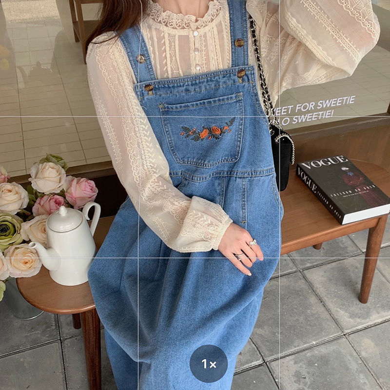 Women's Denim Suspender Skirt Retro Waist-controlled Loose