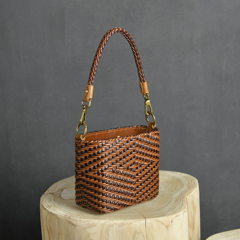 Women's Cowhide Weave Vintage Handbag