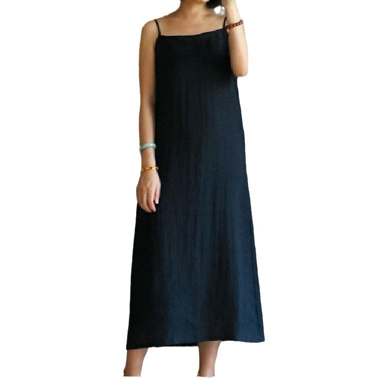 Women's Minimalist Cotton And Linen Suspender Dress