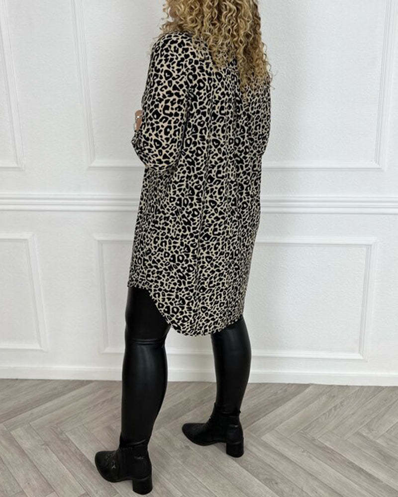 Women's Fashion Casual Leopard Print V-neck ShirtT-shirt Top