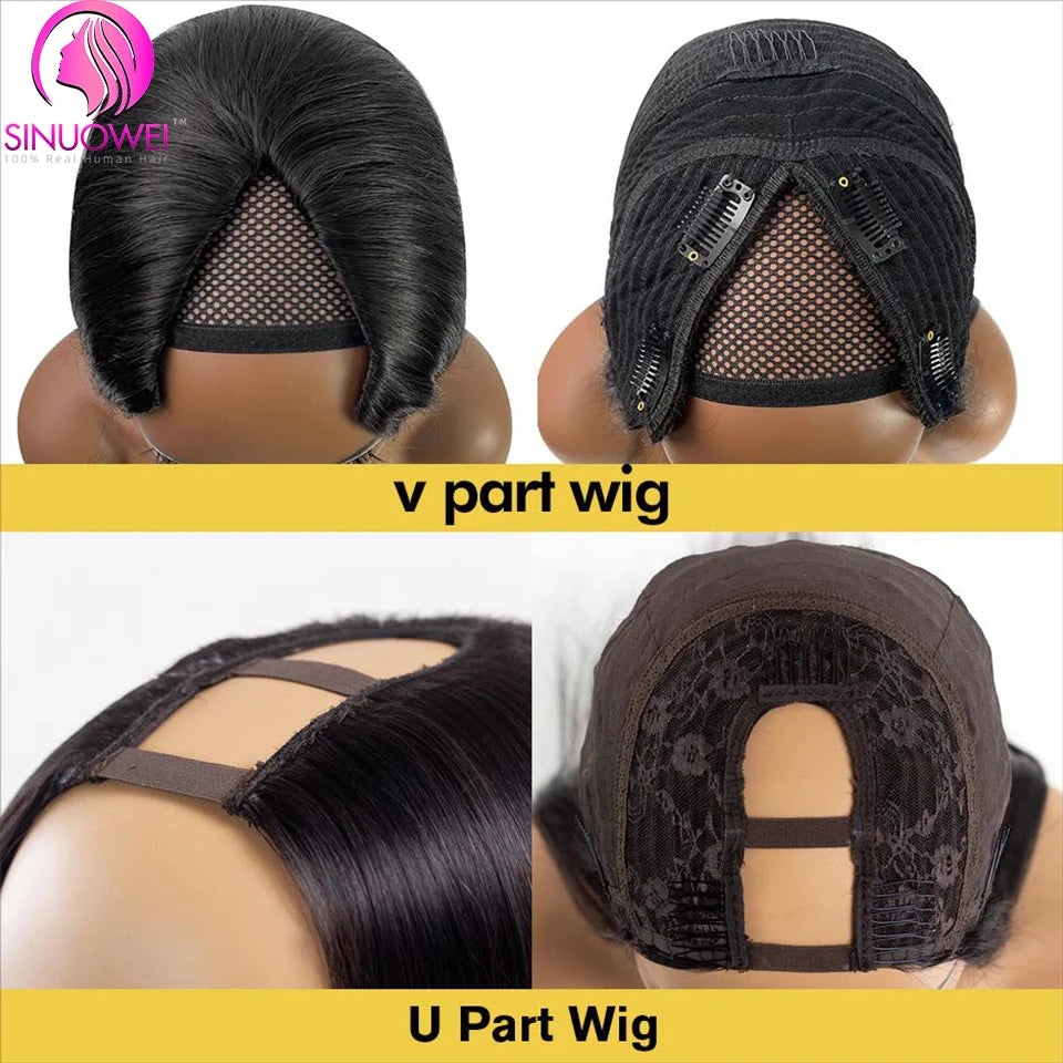 Brazilian U V Part Wig 100% Human Hair No Leave Out Kinky Straight Wig For Women V Part No Glue Natural Color Human Hair Wig