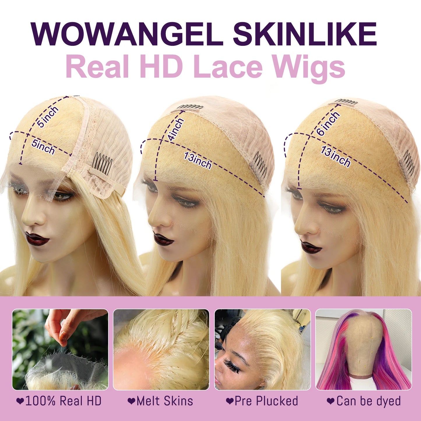 Wow Angel 613 HD Lace Frontal Wig 13X6 Full Lace Front Straight Wig Human Hair Wig Pre Plucked Natural Scalp For Woman Glueless