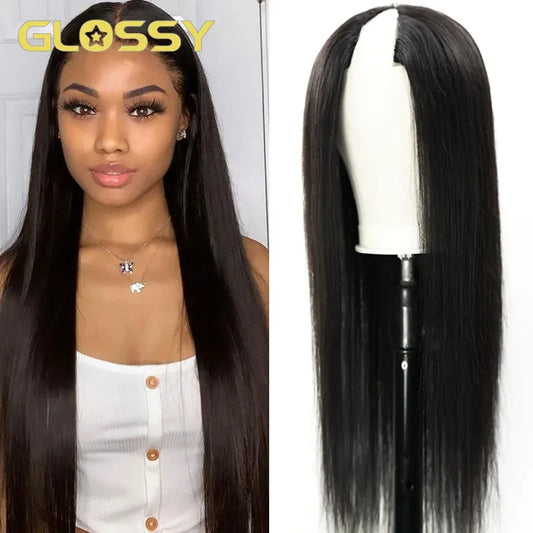 250 Density V Part Bone Straight Glueless Wig Human Hair Ready To Wear  30 Inch Brazilian Wigs for Women On Sale Free Shipping