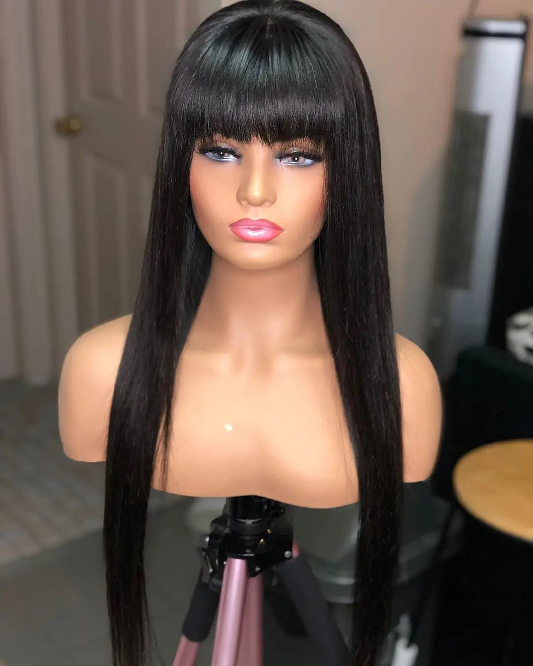 100% Human Hair Wig With Bangs Glueless Short Bob Human Hair Wigs For Black Women Cheap 30 34 Inch Brazilian Straight Fringe Wig