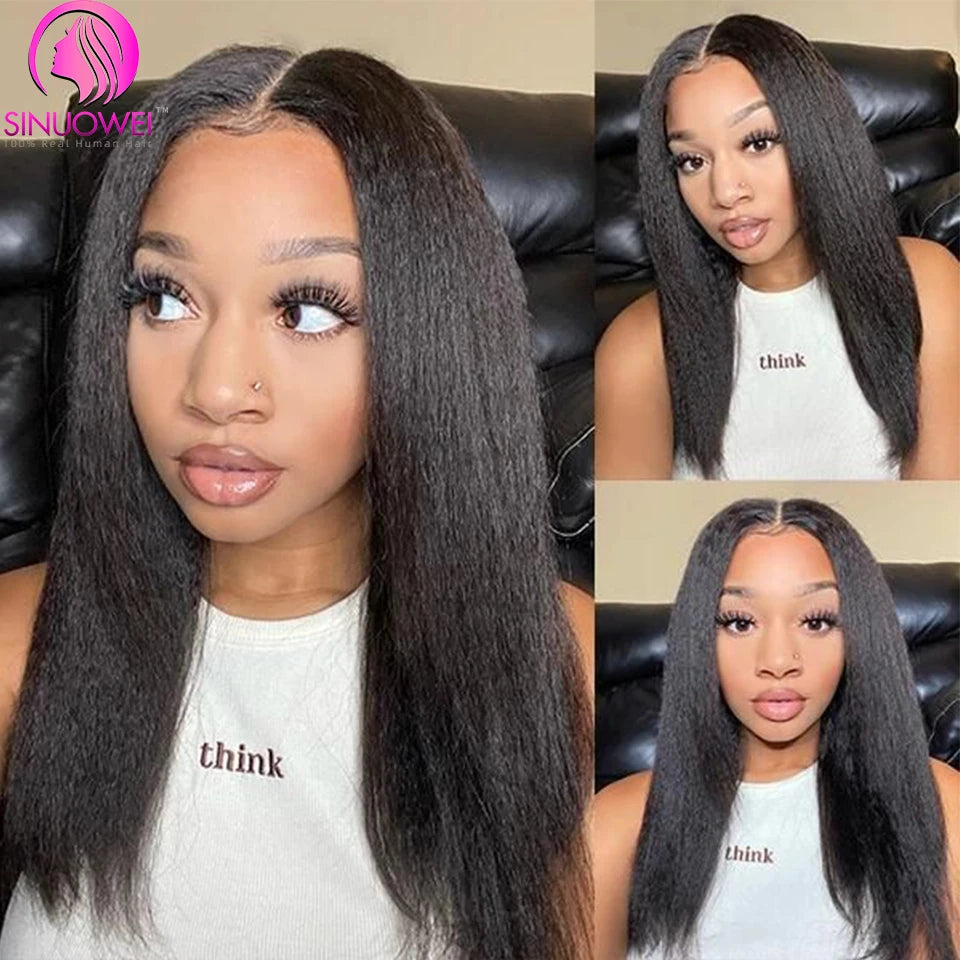 Brazilian U V Part Wig 100% Human Hair No Leave Out Kinky Straight Wig For Women V Part No Glue Natural Color Human Hair Wig