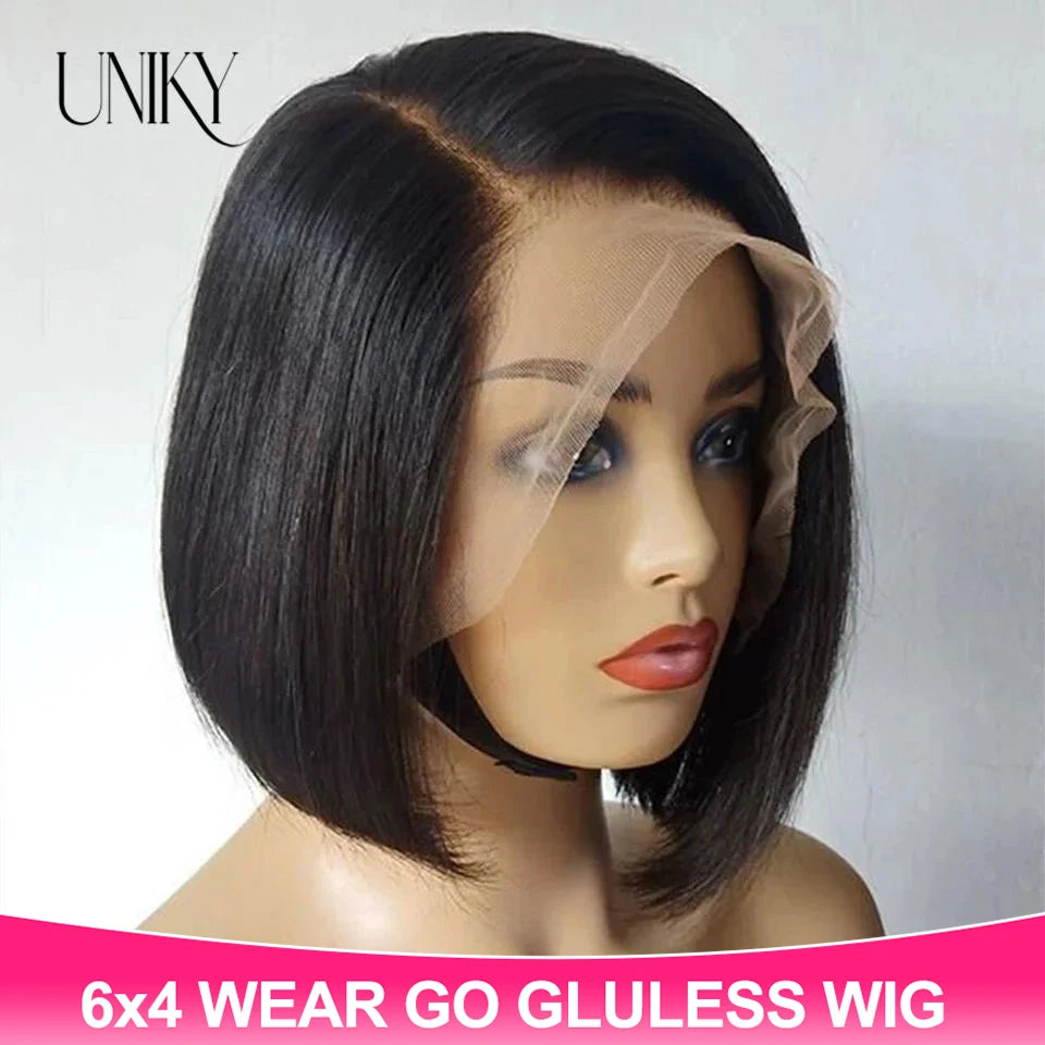 13x4 Lace Front Short Bob Wig Straight Natural Black Human Hair Wigs for Black Women 6x4 Glueless Closure Bob Wig Brazilian Hair