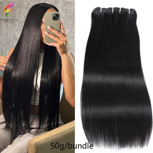 26 28 30Inch Bone Straight Brazilian Human Hair Weave 1 3 4 Bundles Raw Virgin Remy Indian Doule Drawn Wholesale Natural 50g