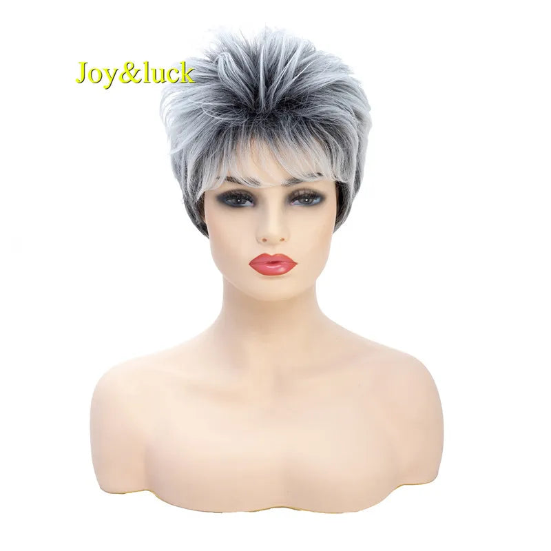 Short Ombre Blonde Wig Synthetic Bob Straight Hair With Bangs Women Natural Daily Wear Wig