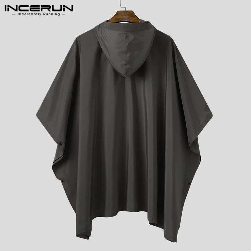 INCERUN Men Solid Trench Quick Dry Hooded Loose Ponchos Pockets Casual Outdoor Cloak Men Irregular Coats Not Raincoats S-5XL