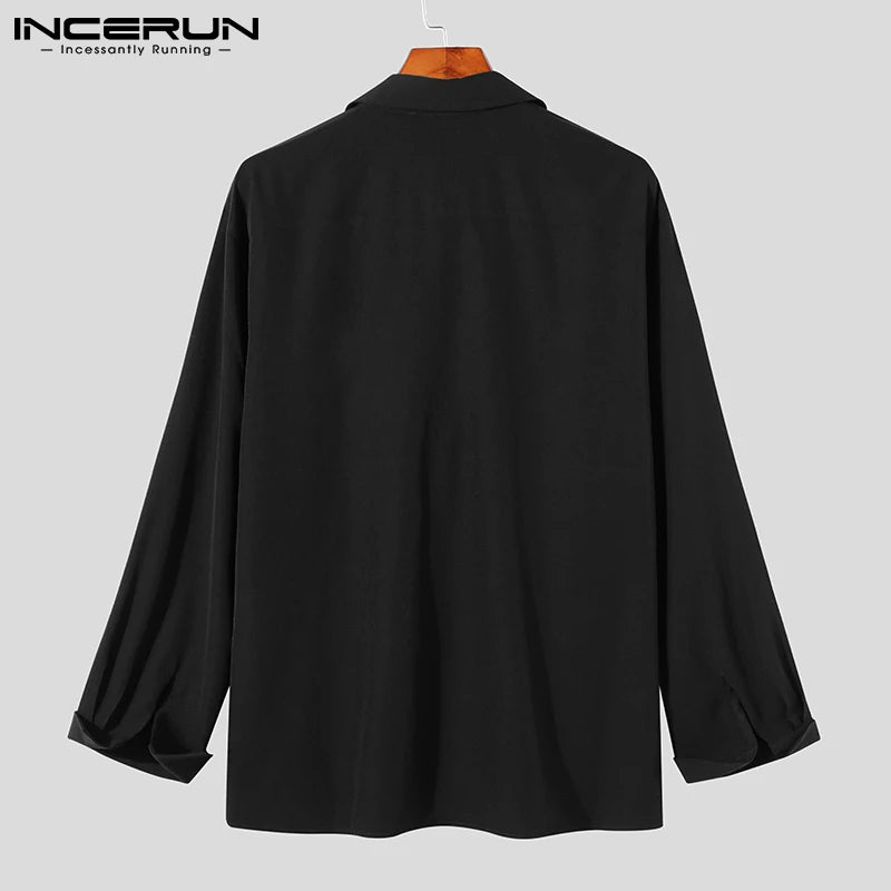 INCERUN 2023 Men Casual Shirt Solid Color Lapel Button Long Sleeve Fashion Tops Streetwear Loose Leisure Camisa Masculina S-5XL