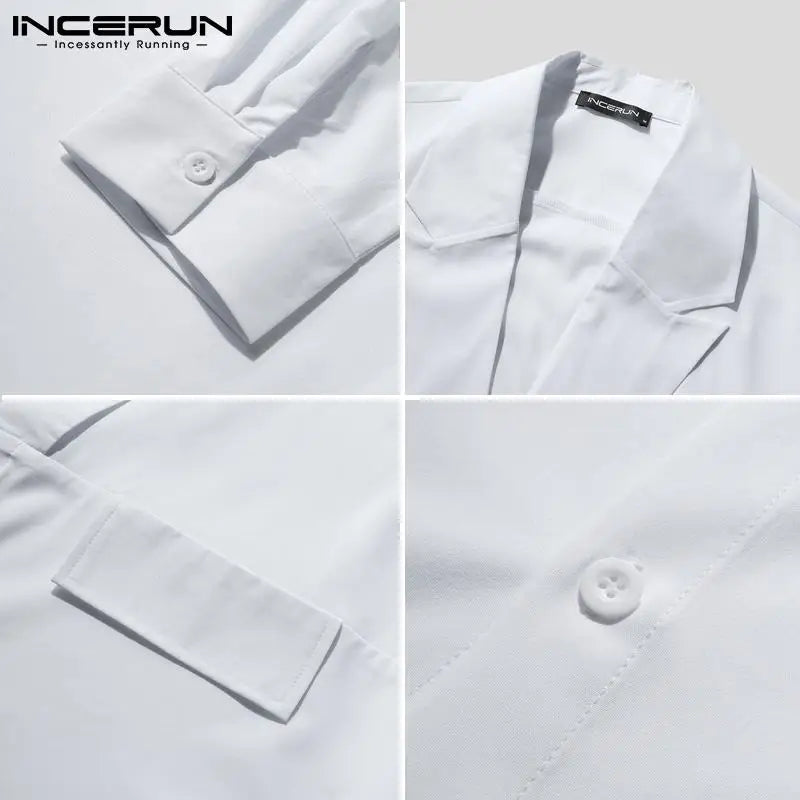 INCERUN 2023 Men Casual Shirt Solid Color Lapel Button Long Sleeve Fashion Tops Streetwear Loose Leisure Camisa Masculina S-5XL
