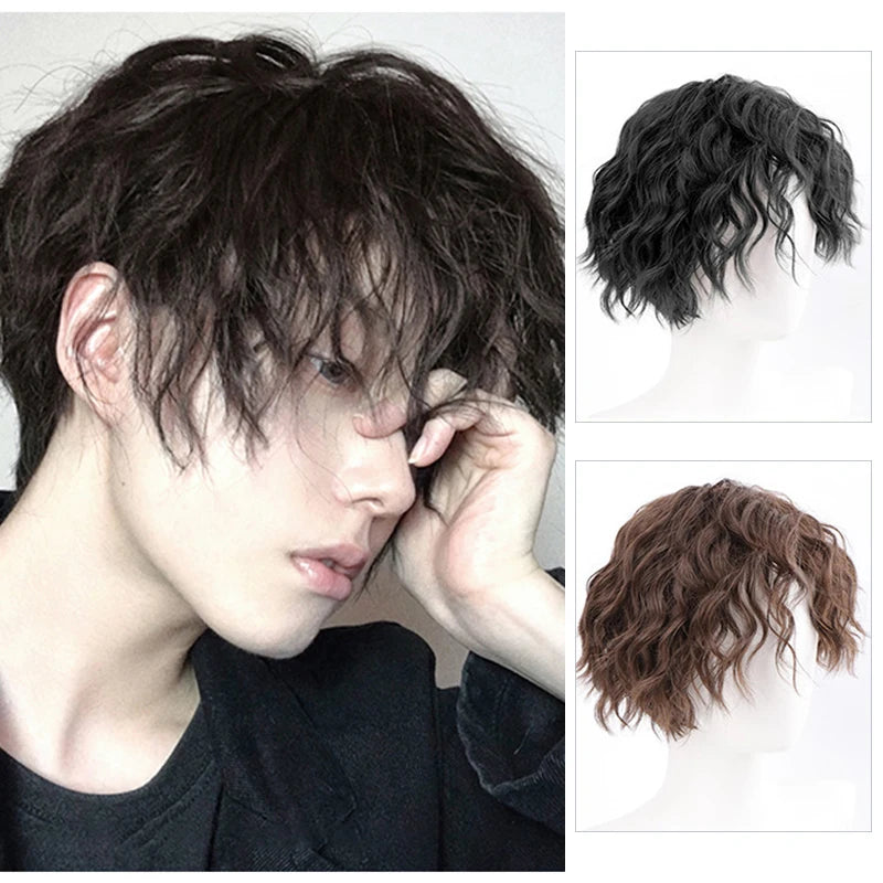 XUANGUANG Schwarze kurze Perücke, synthetische Hochtemperatur-Perücke, Herrenperücken für Cosplay, Anime-Party, Alltagsperücke, realistisches Naturhaar