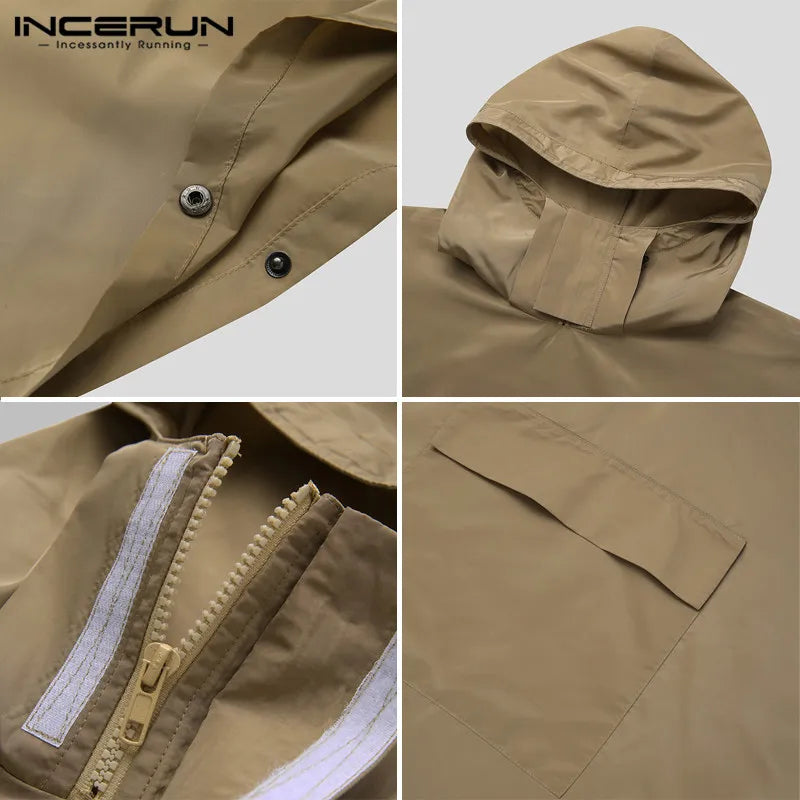 INCERUN Men Solid Trench Quick Dry Hooded Loose Ponchos Pockets Casual Outdoor Cloak Men Irregular Coats Not Raincoats S-5XL