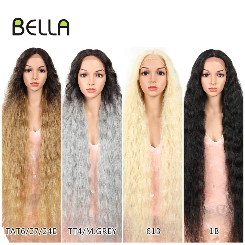 Bella Synthetic Lace Wigs 42 Inch Long Cosplay Curly Hair Blonde 613 Pink Colorful Wigs For Woman Synthetic Lace Wig