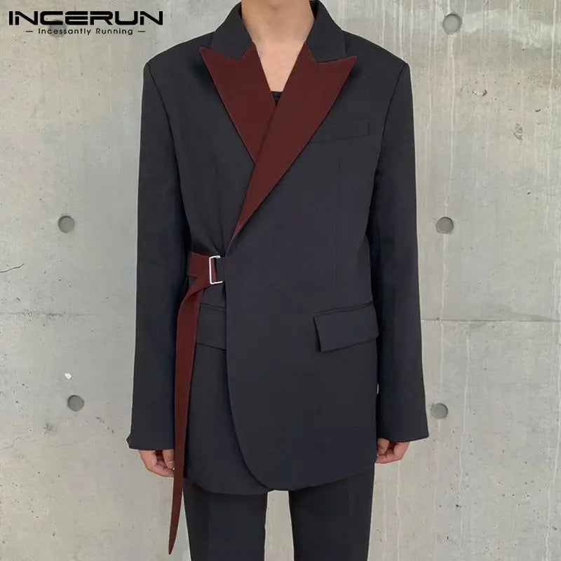 INCERUN Tops 2024 Korean Style Stylish New Men's Suits Casual Streetwear Stitching Color Suits Fashion Long-sleeved Blazer S-5XL
