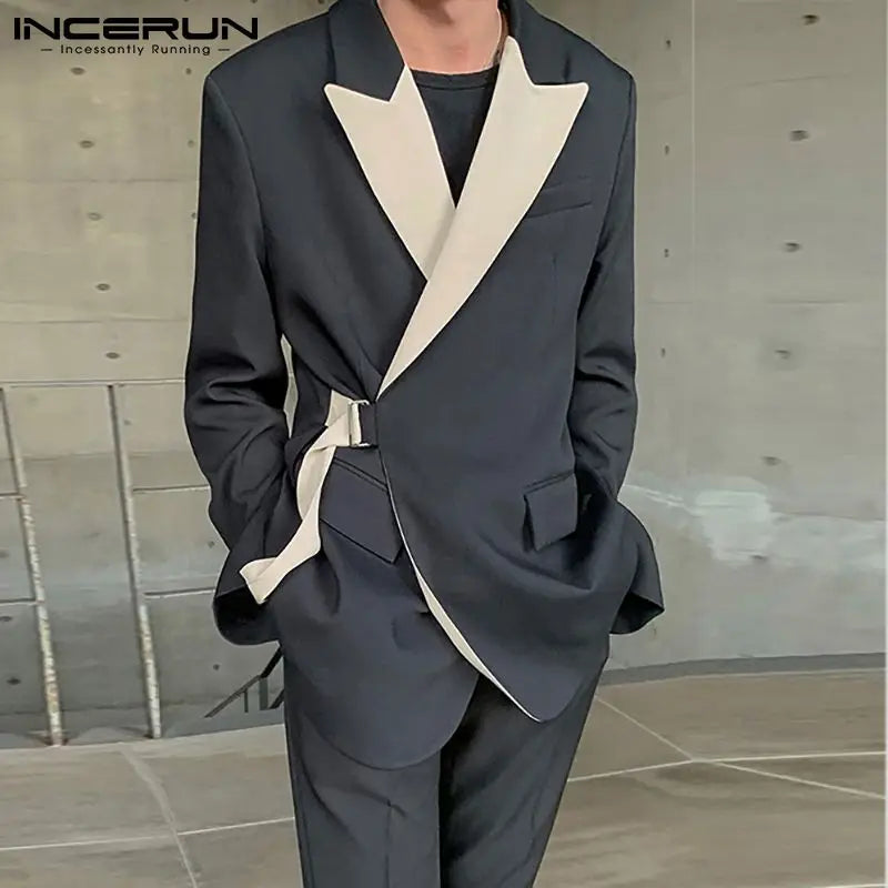 INCERUN Tops 2024 Korean Style Stylish New Men's Suits Casual Streetwear Stitching Color Suits Fashion Long-sleeved Blazer S-5XL