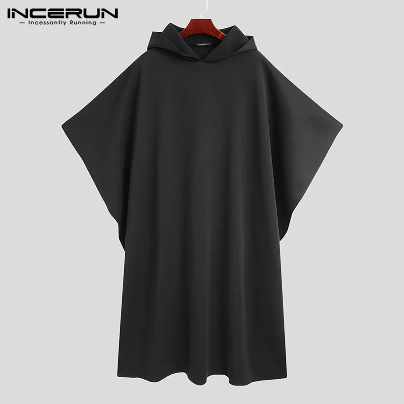 Stylish Men Cloak Coats Hooded Cape Solid Loose 2023 Streetwear Punk Style Windproof Men Long Trench Chic Winter Poncho INCERUN