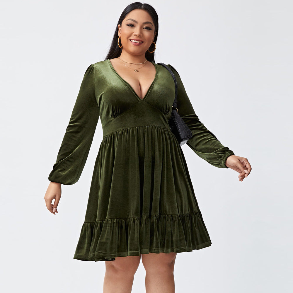 Women's Sexy Waist-controlled Large Hem Velvet Dress