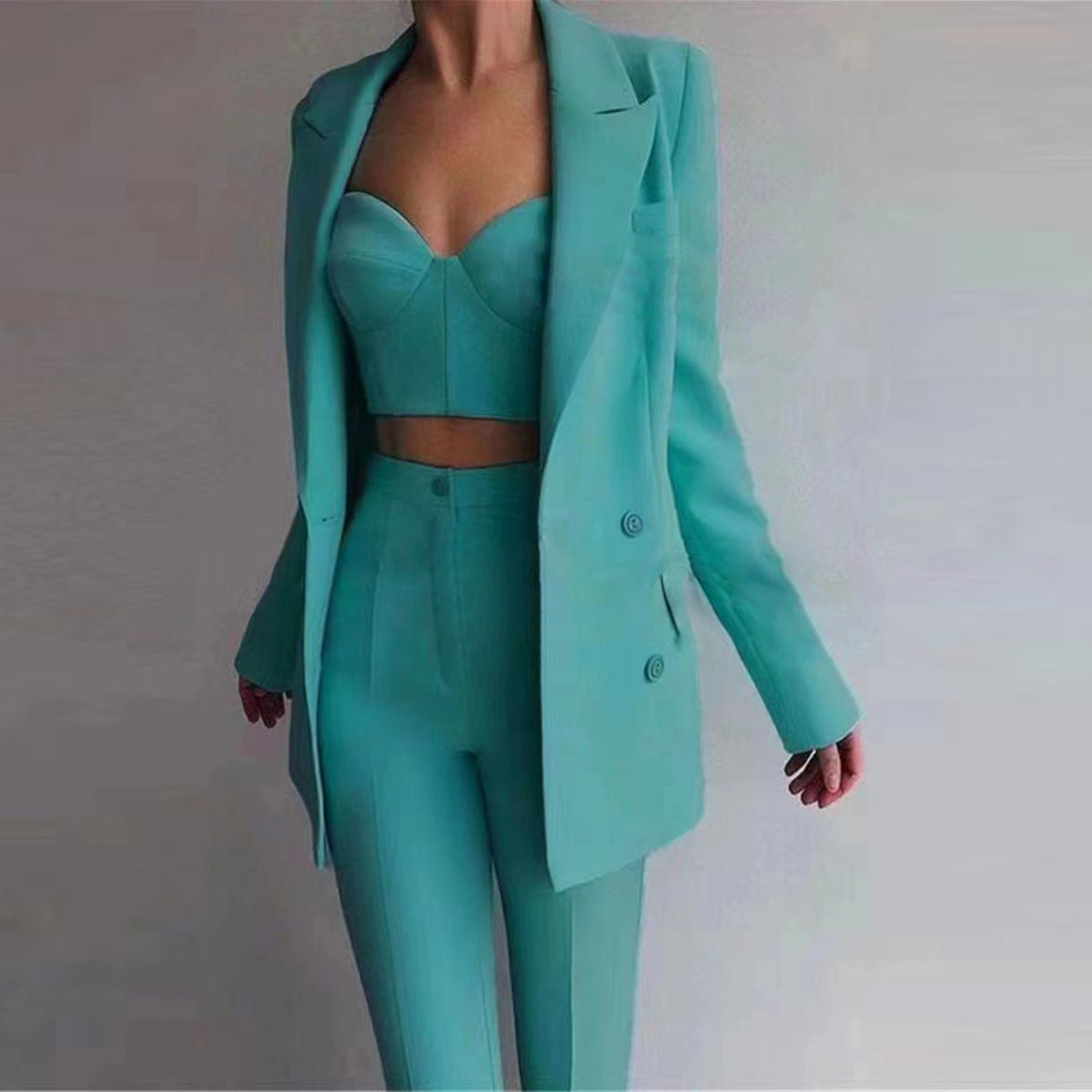 High Quality Casual Office Business Women plus Bra Pants Blazer Suit Set