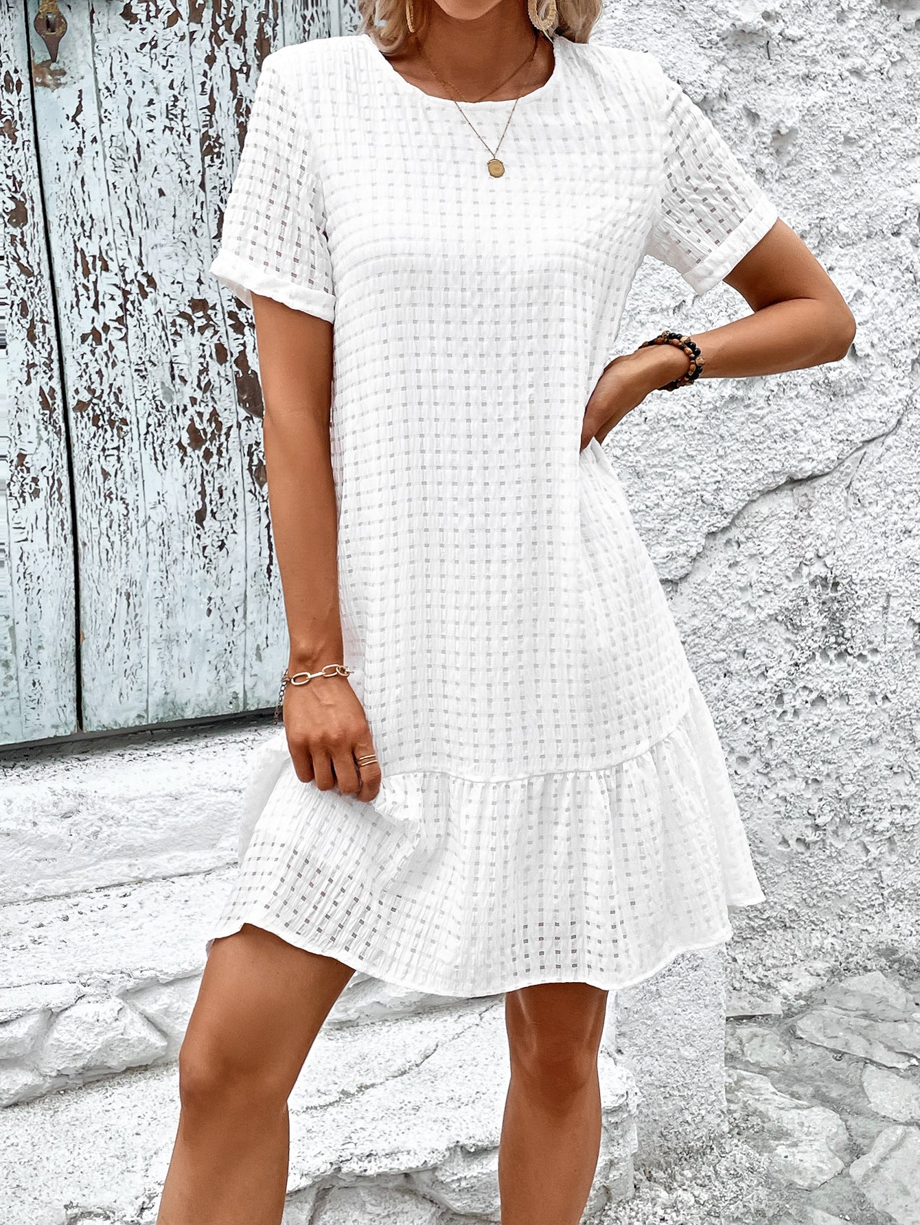 Sweet Solid Color Short Sleeve Dress