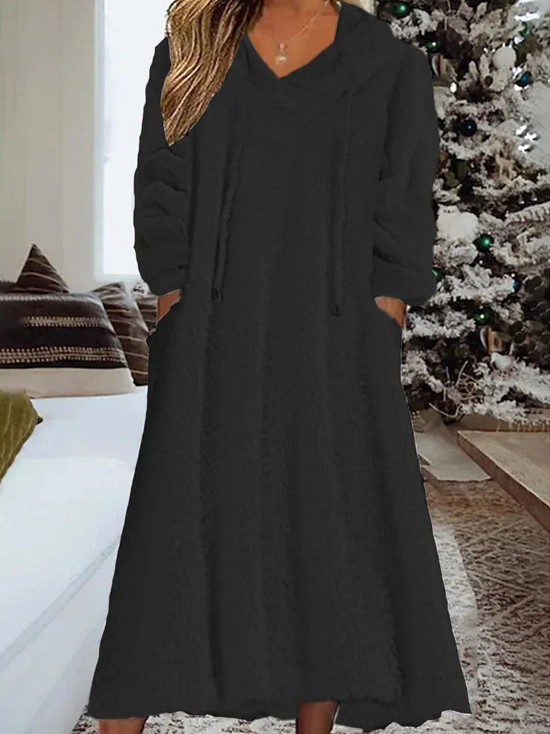 Loose Casual Fluff Hooded Long Sleeve Dress