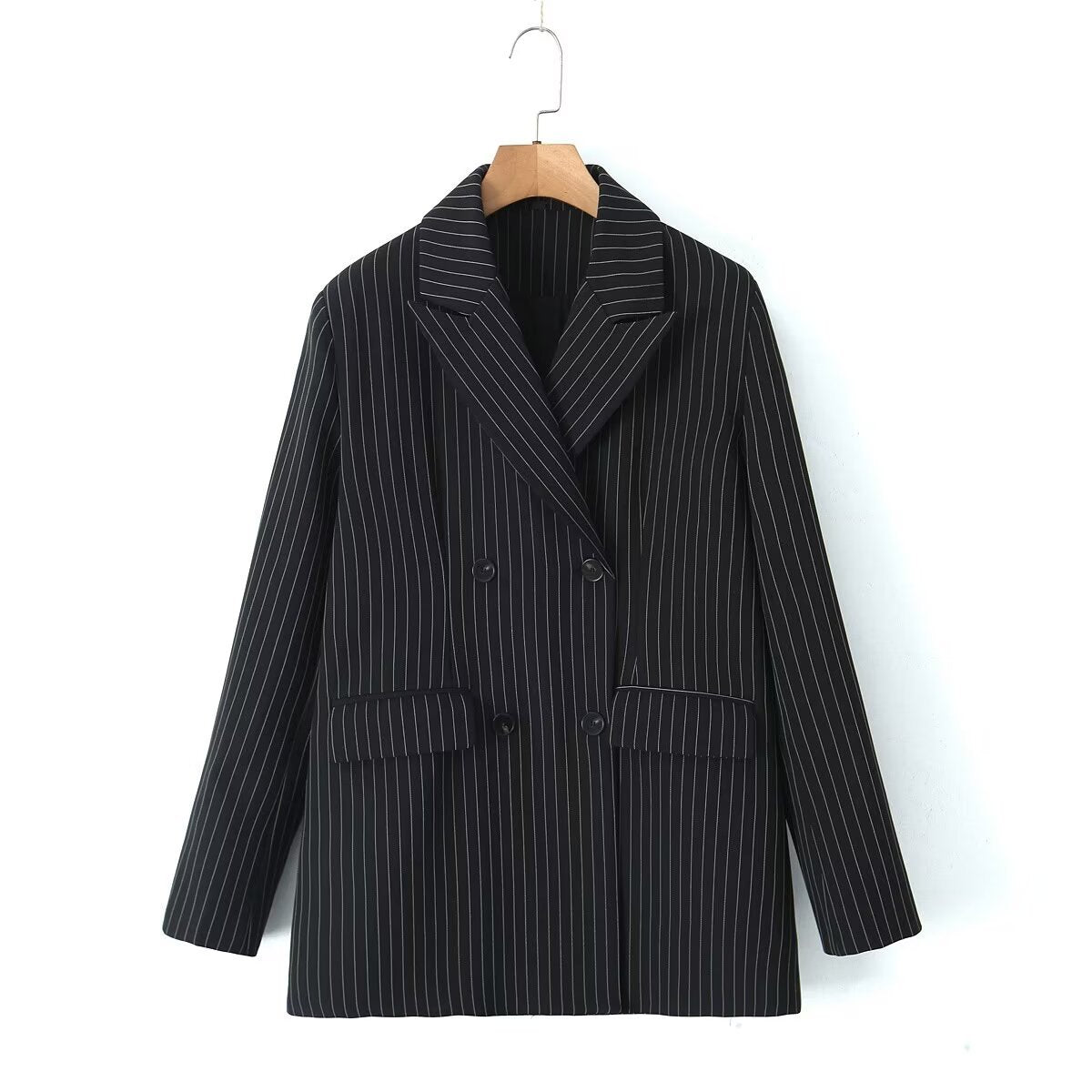 Spring Vertical Striped Blazer Suit Vest Bell Bottom Pants Suit