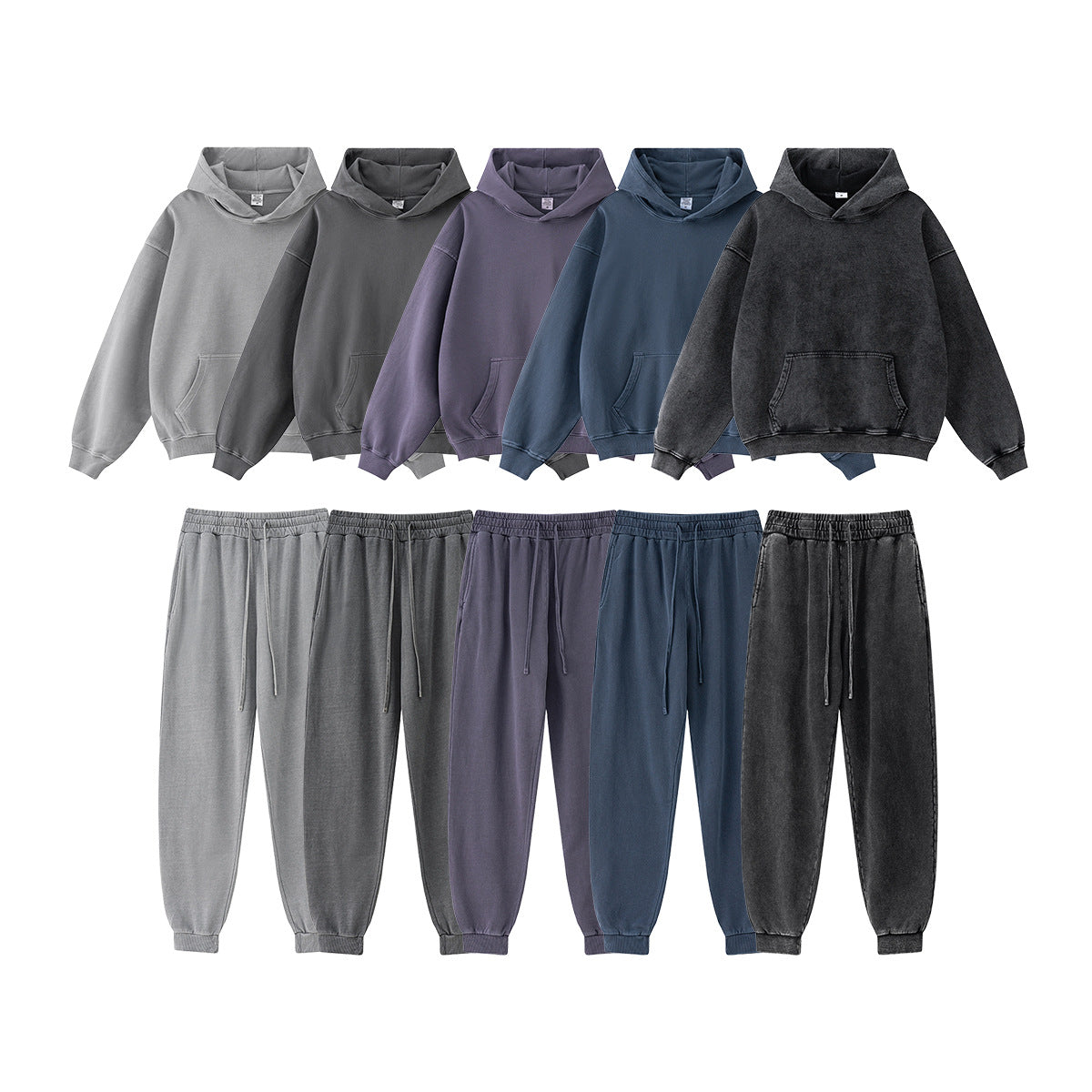 Sudadera lavada de felpa pesada de 380 g, pantalones deportivos de moda para hombre