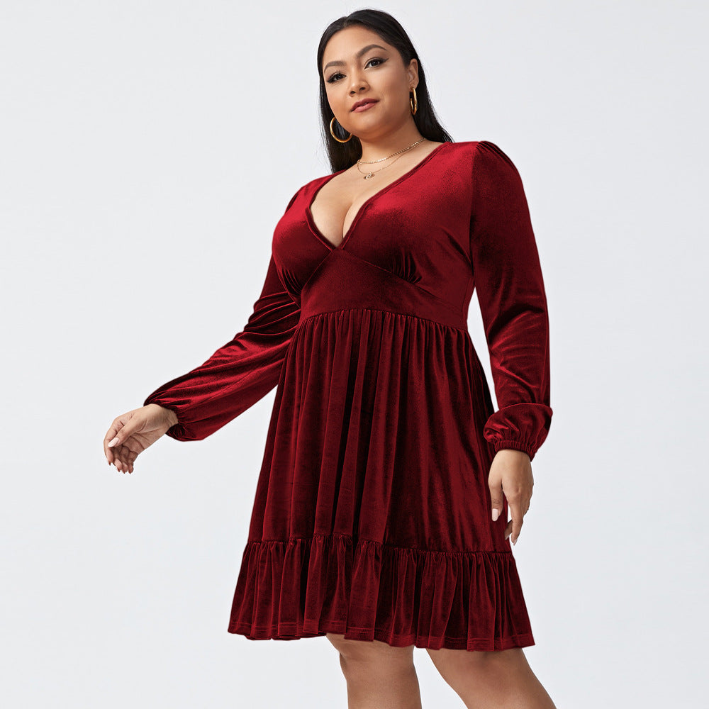 Women's Sexy Waist-controlled Large Hem Velvet Dress