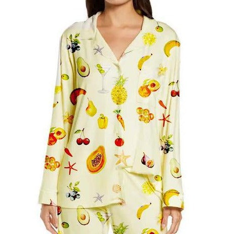 Ladies Two-piece Set Pajamas Long Sleeve Floral Fruit Printed