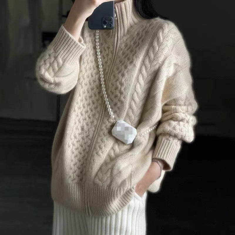 Women's Fashion Loose High Collar Short Knitted Cardigan