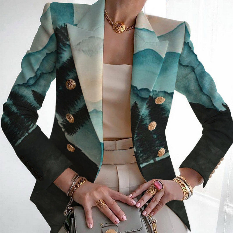 Women's Fall Lapels Elegant Slim-fit Digital 3D Printed Women's Suit Jacket