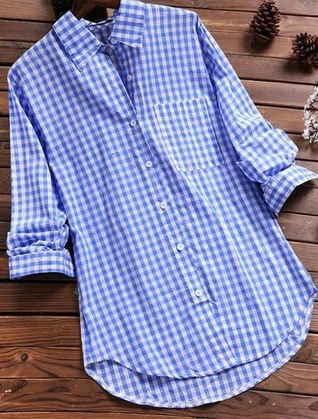 Plaid Long-sleeved Long-sleeved Long-sleeved Shirt With Buttons For Women